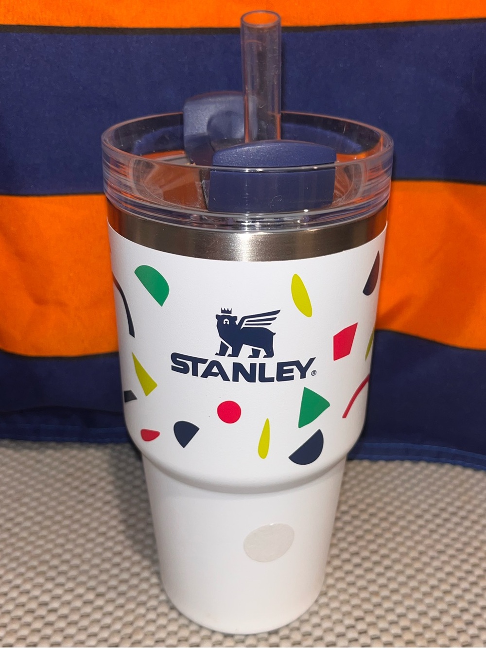 STANLEY 40oz Tumbler Confetti Blue Handle Multicolor Big Grip Travel Quencher